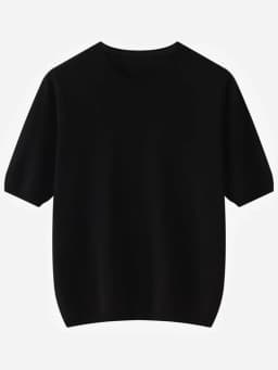 Pure Wool O Neck Loose Half Sleeve Pullover for Women Solid Simple Spring Autumn Knit Top