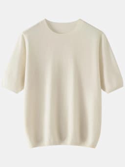 Pure Wool O Neck Loose Half Sleeve Pullover for Women Solid Simple Spring Autumn Knit Top