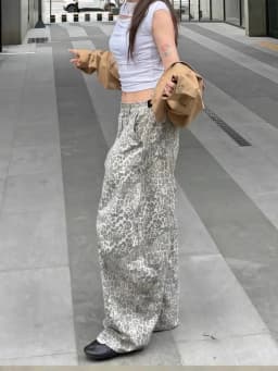 Leopard Print Curved Barrel Sickle Jeans Women Spring Summer Loose Washed Light Color Retro Streetwear Pants