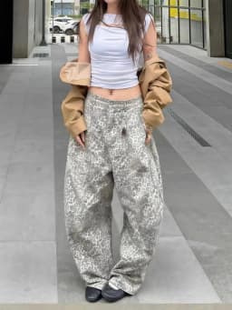 Leopard Print Curved Barrel Sickle Jeans Women Spring Summer Loose Washed Light Color Retro Streetwear Pants