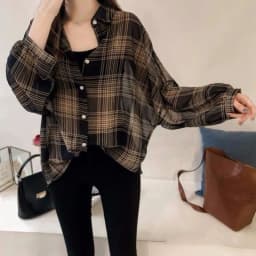 Autumn New Large Size Plaid Blouse Female Vintage Streetwear Loose Thin Out Wear Chiffon Shirts Chic Lantern Sleeve Casual Shirt