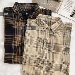 Autumn New Large Size Plaid Blouse Female Vintage Streetwear Loose Thin Out Wear Chiffon Shirts Chic Lantern Sleeve Casual Shirt