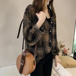 Autumn New Large Size Plaid Blouse Female Vintage Streetwear Loose Thin Out Wear Chiffon Shirts Chic Lantern Sleeve Casual Shirt