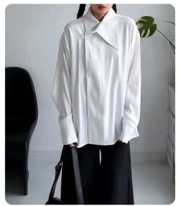 SuperAen Asymmetric Skew Collar Design White Shirt 2026 Spring New Office Lady Oversize Elegant Loose Casual Shirts