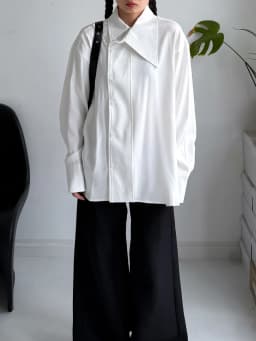 SuperAen Asymmetric Skew Collar Design White Shirt 2026 Spring New Office Lady Oversize Elegant Loose Casual Shirts