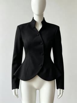 DFDG Women 2026 Spring Summer Chinese Style Blazer Mandarin Stand Collar Diagonal Button Fitted Waist Peplum Hem Office Jacket