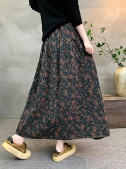New 2026 Autumn Women Cotton Skirt, Elastic Waist Floral Print, Mori Girl Korean Temperament Casual Loose A-line Skirt B68826CC