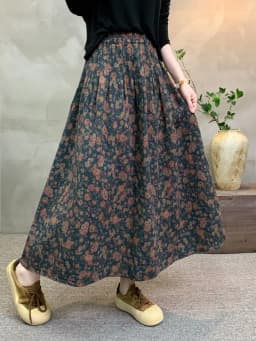 New 2026 Autumn Women Cotton Skirt, Elastic Waist Floral Print, Mori Girl Korean Temperament Casual Loose A-line Skirt B68826CC