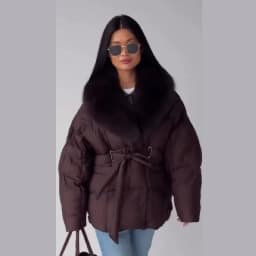 Thichen Winter Padded Coat Women Faux Fur Collar Belted Waist Tie Loose Oversized Quilted Jacket Warm Outerwear Daily Streetwear