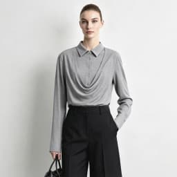 Amii Women's Faux Layered Long Sleeve T-Shirt Stretch Lapel Collar Slim Fit Casual Business Top for Women Autumn 12613016