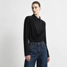Amii Women's Faux Layered Long Sleeve T-Shirt Stretch Lapel Collar Slim Fit Casual Business Top for Women Autumn 12613016