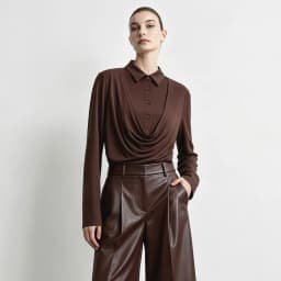 Amii Women's Faux Layered Long Sleeve T-Shirt Stretch Lapel Collar Slim Fit Casual Business Top for Women Autumn 12613016