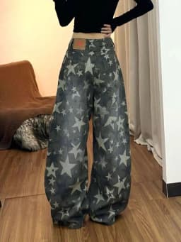 Star Camo Curved Barrel Cargo Jeans Women Retro Loose Slim Designer Streetwear Pants