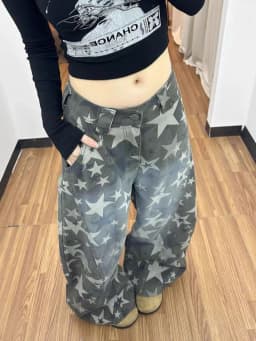 Star Camo Curved Barrel Cargo Jeans Women Retro Loose Slim Designer Streetwear Pants