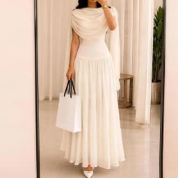 Summer New Women's Vacation Maxi Dresses Temperament Sleeveless Shawl Collar Chiffon Dress Elegant Solid Color High Waist Dress