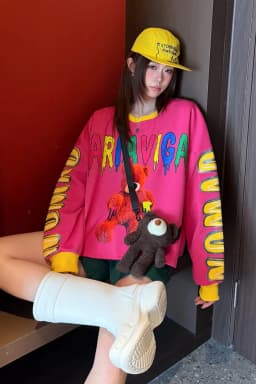 Cartoon Bear Print Oversized Pullovers Sweatshirts Woman 2026 Autumn Japanese Korean Fashion O Neck Tops Y2k Bust140cm Outwwears