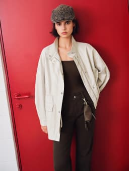 ZIQIAO 2026 Autumn Women White PU Leather Jacket H-Line Stand Collar Waist Cinching Utility Casual Streetwear Outerwear New Coat