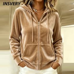 Autumn Winter Hooded Sweatshirts Women Casual Velvet Pocket Coat Women Fashion Long Sleeve Zipper Jacket Lady Sweatshirts