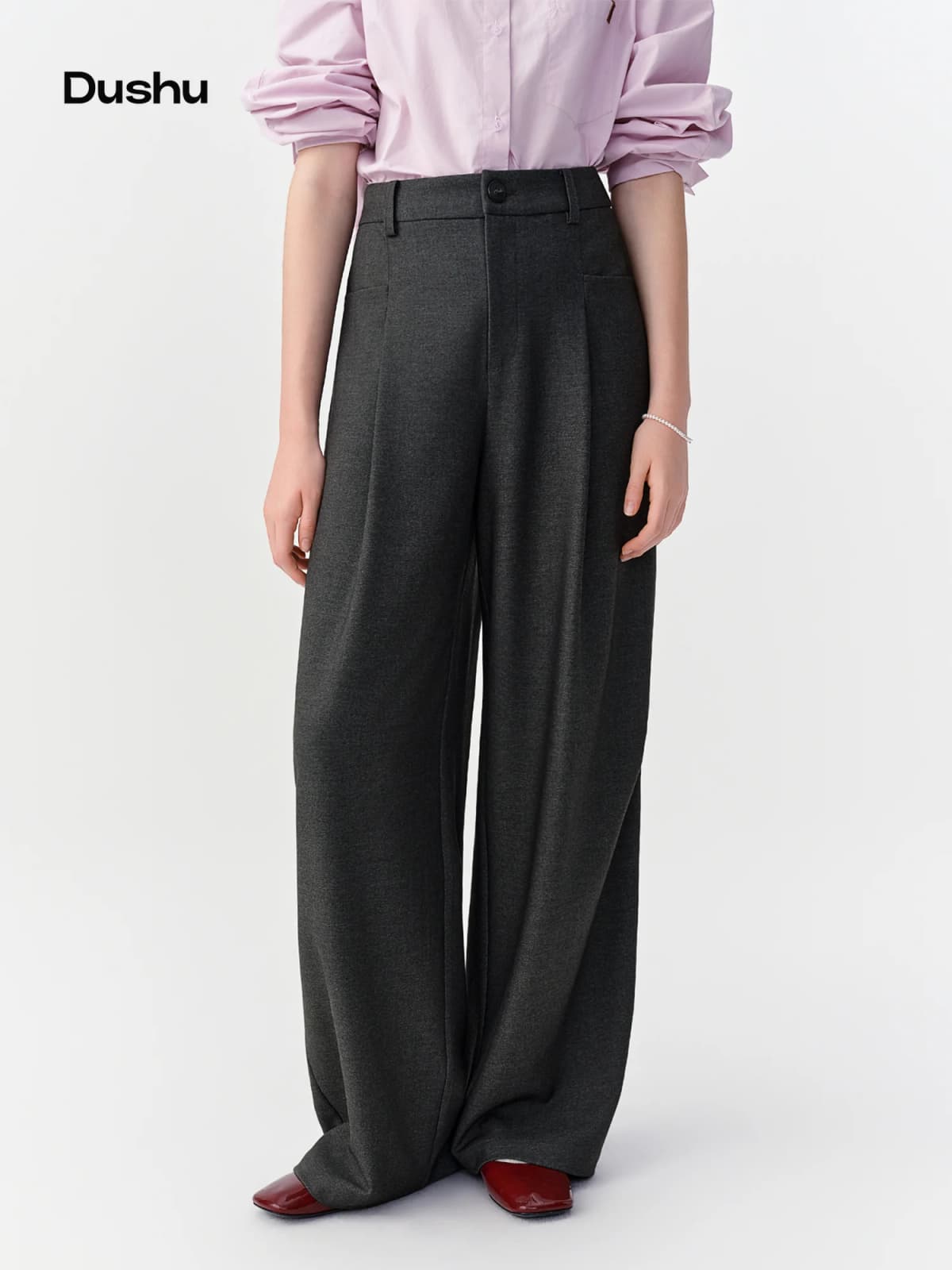 DUSHU Women's Multi‑Size High‑Waisted Wide‑Leg Straight Commuter Suit Pants Comfortable Casual Long Trousers Flattering Bottoms