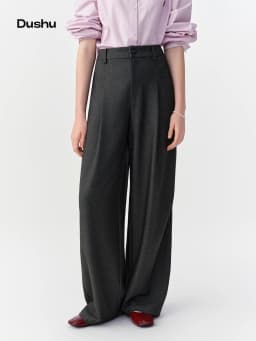 DUSHU Women's Multi‑Size High‑Waisted Wide‑Leg Straight Commuter Suit Pants Comfortable Casual Long Trousers Flattering Bottoms