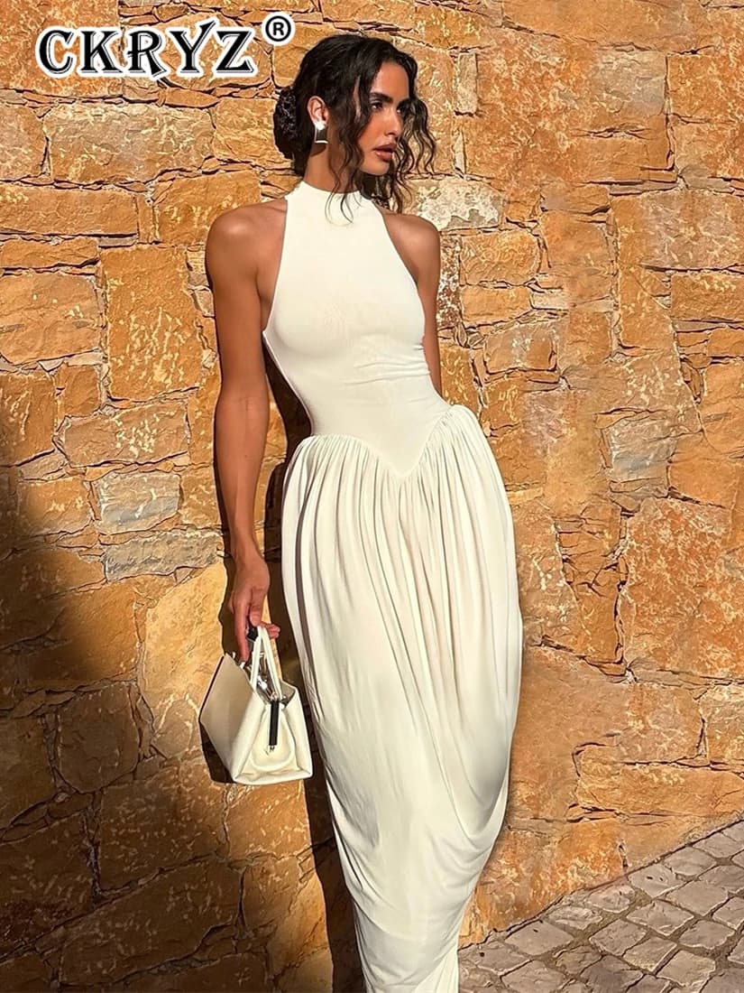 Ladies Autumn 2026 Date Night Party Maxi Dress Sleeveless Ruched Sexy Bodycon Long Dresses For Women Evening Clubwear Outfits