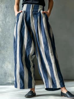 Women Stripe Linen Harem Pants High Waist Pleated Loose Wide Leg Trousers Boho Casual Baggy Palazzo Pants Pantalones De Mujer