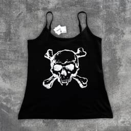 Women Gothic Skull Crossbones Print Cami Tank Top, Y2K Alt Subculture Sleeveless Spaghetti Strap Slim Camisole Summer Inner