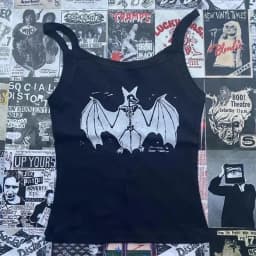 Women Gothic Skull Crossbones Print Cami Tank Top, Y2K Alt Subculture Sleeveless Spaghetti Strap Slim Camisole Summer Inner