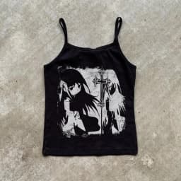 Women Gothic Skull Crossbones Print Cami Tank Top, Y2K Alt Subculture Sleeveless Spaghetti Strap Slim Camisole Summer Inner