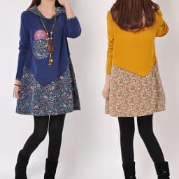 Korean Fashion Women Winter Shirt Dress Long Tops Female Floral Printed Streetwear Hoodies Long Sleeve Shirt Dress Pullovers
