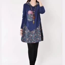 Korean Fashion Women Winter Shirt Dress Long Tops Female Floral Printed Streetwear Hoodies Long Sleeve Shirt Dress Pullovers