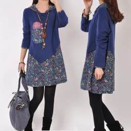 Korean Fashion Women Winter Shirt Dress Long Tops Female Floral Printed Streetwear Hoodies Long Sleeve Shirt Dress Pullovers