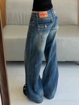 Low Waist Straight Wide Leg Jeans Women Autumn New Washed Draped Slim Retro Streetwear Denim Pants