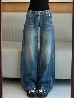 Low Waist Straight Wide Leg Jeans Women Autumn New Washed Draped Slim Retro Streetwear Denim Pants