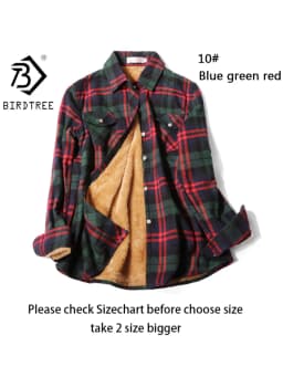 Velvet Thick Warm Women's Plaid Shirt, Female Long Sleeve Tops, M-5XL Winter Fleece Casual Check Blouse, Autumn Clothes T77710A