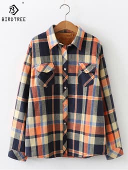 Velvet Thick Warm Women's Plaid Shirt, Female Long Sleeve Tops, M-5XL Winter Fleece Casual Check Blouse, Autumn Clothes T77710A