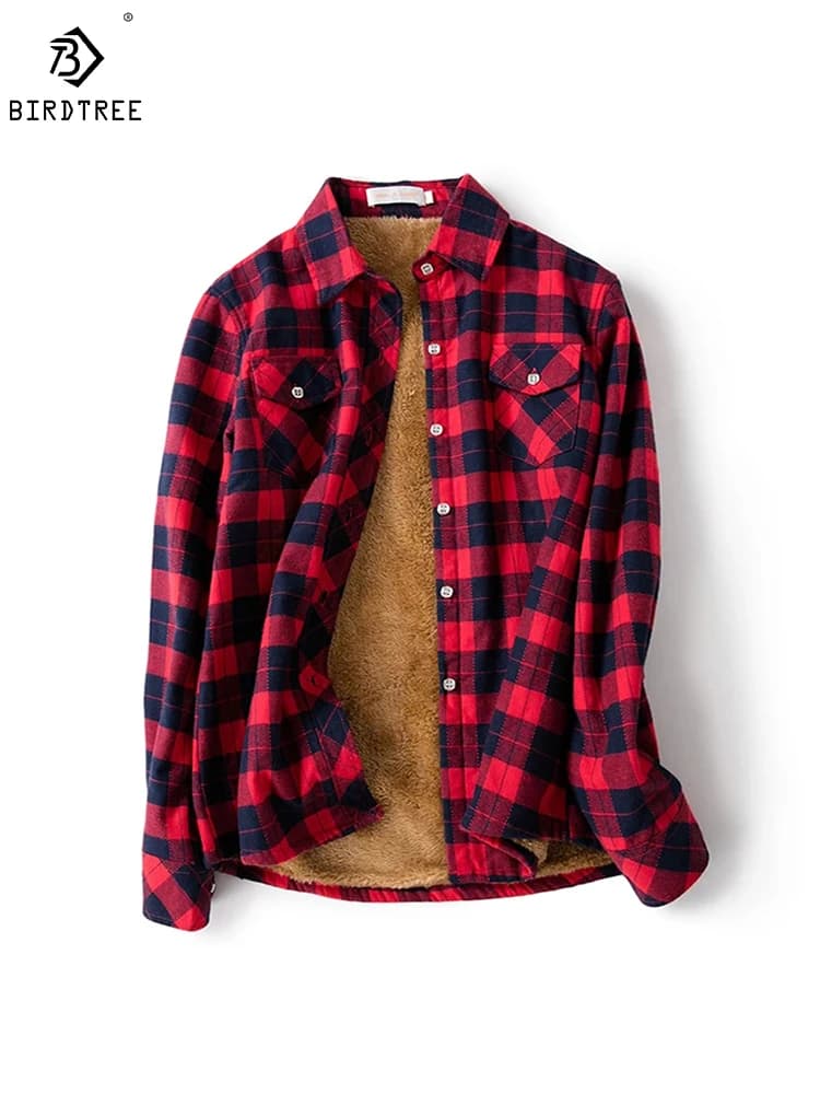 Velvet Thick Warm Women's Plaid Shirt, Female Long Sleeve Tops, M-5XL Winter Fleece Casual Check Blouse, Autumn Clothes T77710A