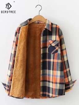 Velvet Thick Warm Women's Plaid Shirt, Female Long Sleeve Tops, M-5XL Winter Fleece Casual Check Blouse, Autumn Clothes T77710A