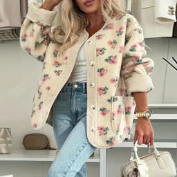 Fall Winter Long Sleeve Outerwear Fashion Floral Print Soft Velvet Warm Jacket Women Elegant O Neck Single Breasted Top Cardigan