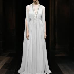 Temperament High Waist Pleated Dress French Style Simple Chiffon Flowy Maxi Dress Elegant V-neck Long Sleeve Slim Banquet Dress