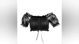 Women Black Organza Flocked Floral Off Shoulder Short Sleeve Summer Crop Tops Tee Tank Top Clubwear Corset Matching Accessories
