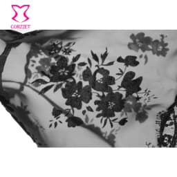 Women Black Organza Flocked Floral Off Shoulder Short Sleeve Summer Crop Tops Tee Tank Top Clubwear Corset Matching Accessories