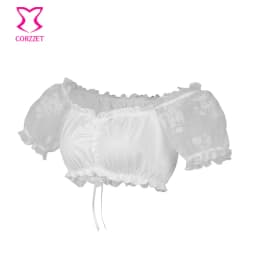 Women Black Organza Flocked Floral Off Shoulder Short Sleeve Summer Crop Tops Tee Tank Top Clubwear Corset Matching Accessories