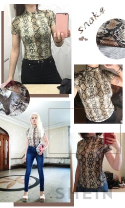 2019 Korean Summer Harajuku Sexy Vintage Turtleneck Snake Print Tshirt Women Short Sleeve Animal Print Party Club Tops