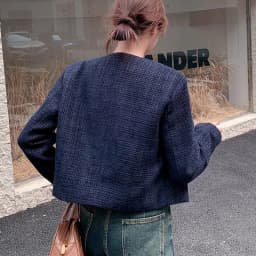 Korean Fashion Blend Tweed Cropped Jacket Women 2026 Autumn Round Neck Long Sleeve Coats Woman Chic Button Up Short Coat Female
