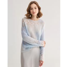SuyaDream, Gradient Tie‑Dye Mohair Women Sweater Round Neck Hollow Lace Knit Pearl Beaded Loose Long Sleeve Pullover Top