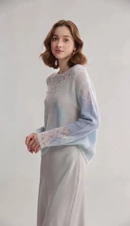 SuyaDream, Gradient Tie‑Dye Mohair Women Sweater Round Neck Hollow Lace Knit Pearl Beaded Loose Long Sleeve Pullover Top