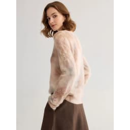SuyaDream, Gradient Tie‑Dye Mohair Women Sweater Round Neck Hollow Lace Knit Pearl Beaded Loose Long Sleeve Pullover Top