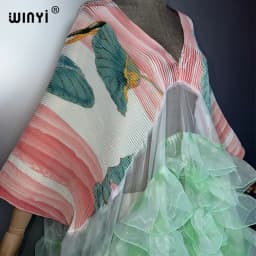 WINYI Women's Pleated Elastic Loose Dress Dubai Luxury Party Caftan Beach Cover up Middle East Abaya Muslim Kaftan Eveningwear