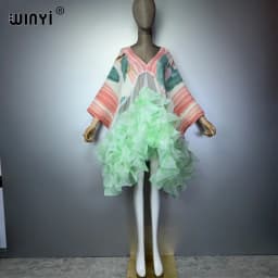 WINYI Women's Pleated Elastic Loose Dress Dubai Luxury Party Caftan Beach Cover up Middle East Abaya Muslim Kaftan Eveningwear